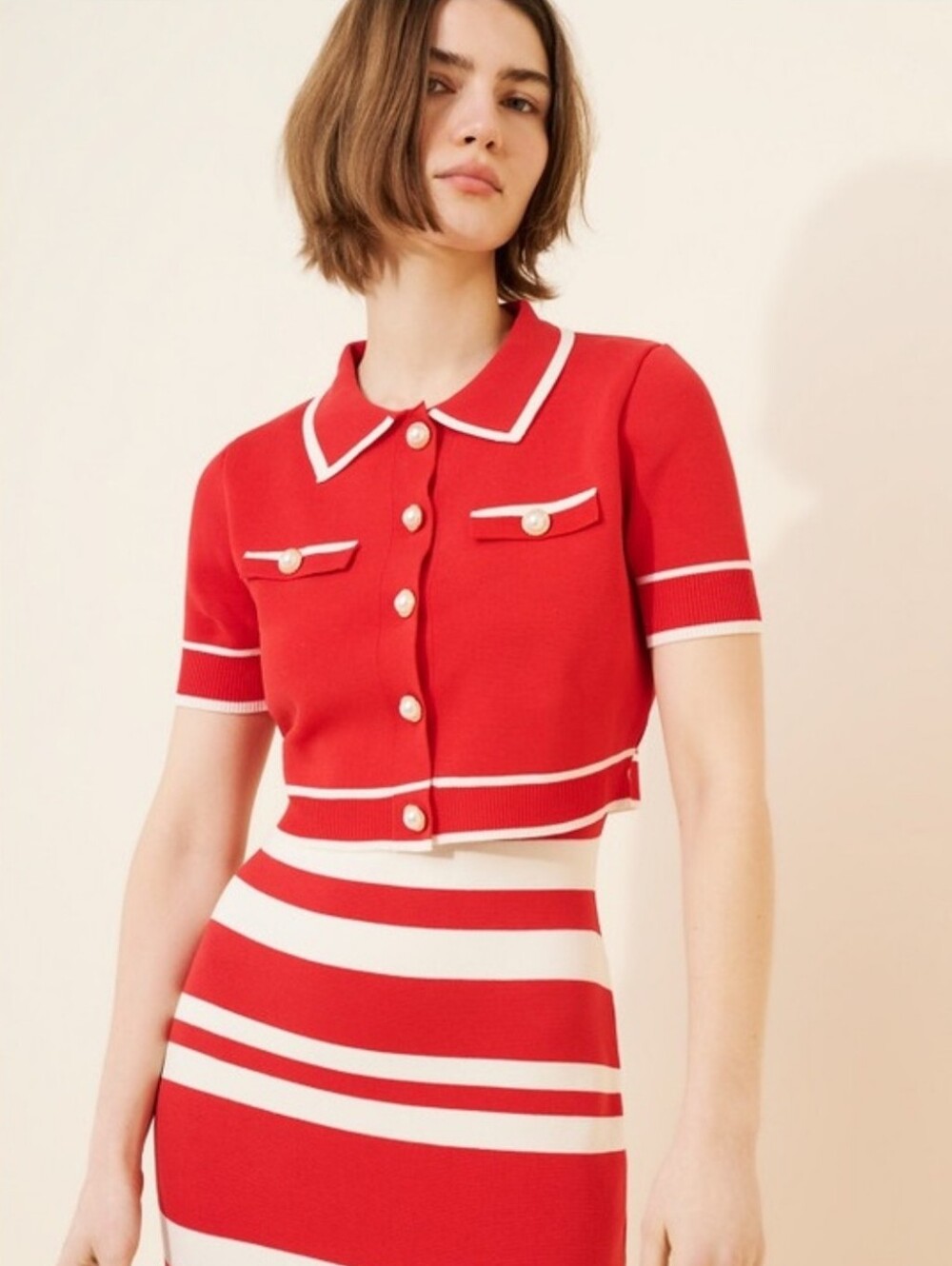 Maeve Red Knit Dress + Cardigan Top Swt